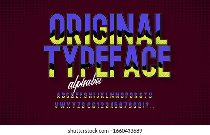 Hand Drawn Vintage Typeface. Original Retro Alphabet with a HandCrafted Look and bright Texture. Vector Illustration. Textured Version.