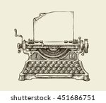 Hand drawn vintage typewriter. Sketch publishing. Vector illustration
