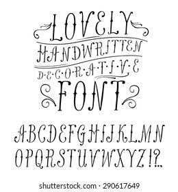 Hand drawn vintage vector ABC letters. Lovely doodle italic font for your design.