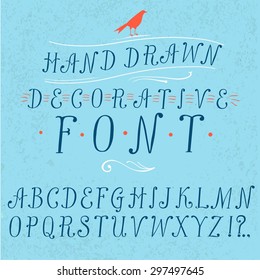 Hand drawn vintage vector ABC letters. Lovely doodle decorative font for your design.
