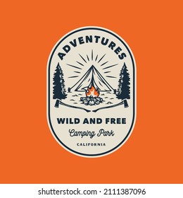 Hand Drawn Vintage Vector Adventure Outdoor Camping Logo Badge