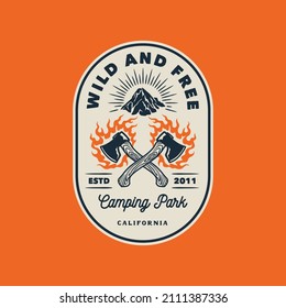 Hand Drawn Vintage Vector Adventure Outdoor Camping Logo Badge