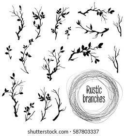 Hand drawn vintage vector design elements. Rustic decorative 