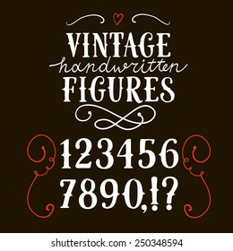 Hand drawn vintage vector figures on dark background.Nice font for your design. 