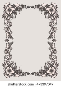 Hand drawn vintage vector frame with floral pattern.