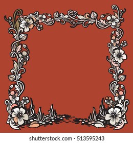Hand drawn vintage vector frame with floral pattern.