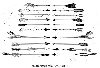 Hand drawn vintage vector illustration - Collection of decorative arrows. Tribal design elements. Perfect for invitations, greeting cards, quotes, blogs, posters and more.