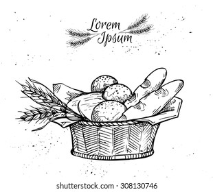 Hand drawn vintage vector illustration - Bakery shop. Grocery store. Organic food.