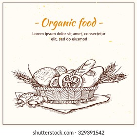 Hand drawn vintage vector illustration - Bakery shop. Grocery store. Organic food.