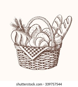 Hand drawn vintage vector illustration - Bakery Basket .