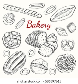 Hand drawn vintage vector illustration - Set of Bakery. Organic food. Vector illustration for your design