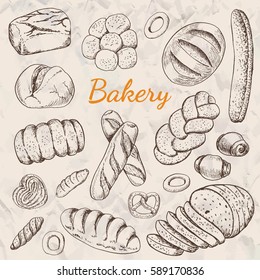 Hand drawn vintage vector illustration - Set of Bakery. Organic food. Vector illustration for your design