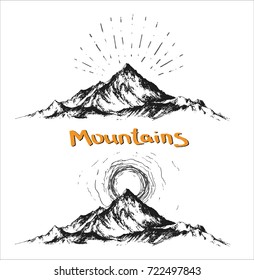 hand drawn vintage vector logo with mountains