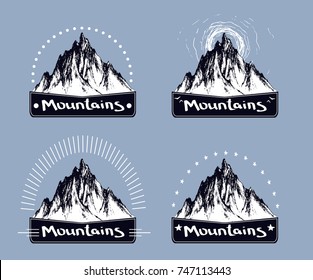 hand drawn vintage vector logo with mountains