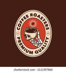 Hand Drawn Vintage Vector Manual Brew Coffee Shop Logo Badge