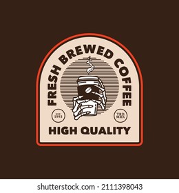Hand Drawn Vintage Vector Manual Brew Coffee Shop Logo Badge