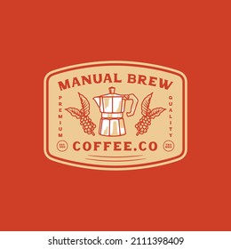 Hand Drawn Vintage Vector Manual Brew Coffee Shop Logo Badge