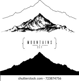 hand drawn vintage vector set of mountains