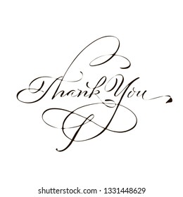 Hand drawn vintage Vector text Thank you on white background. Calligraphy lettering illustration