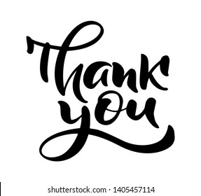 Hand drawn vintage Vector text Thank you. Isolated on white background. Calligraphy lettering illustration for wedding, greeting card, tag