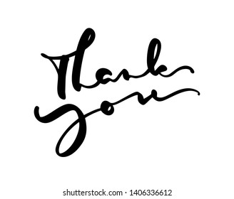 Hand drawn vintage Vector text Thank you. Isolated on white background. Calligraphy lettering illustration for wedding, greeting card, tag