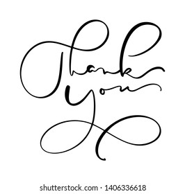 Hand drawn vintage Vector text Thank you. Isolated on white background. Calligraphy lettering illustration for wedding, greeting card, tag