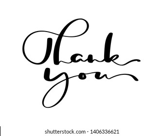 Hand drawn vintage Vector text Thank you. Isolated on white background. Calligraphy lettering illustration for wedding, greeting card, tag