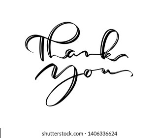 Hand drawn vintage Vector text Thank you. Isolated on white background. Calligraphy lettering illustration for wedding, greeting card, tag