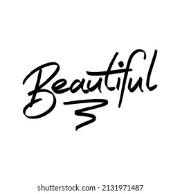 Hand drawn vintage Vector text Beautiful on white background. Calligraphy lettering illustration many uses for advertising, book page, paintings, printing, mobile wallpaper, mobile backgrounds.