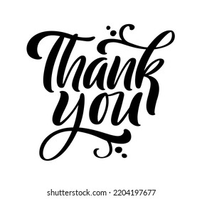Hand drawn vintage vector text Thank you. Calligraphy lettering illustration for wedding, Thanksgiving Day, greeting card, tag. Isolated on white background.