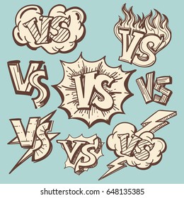 Hand drawn vintage VS or versus confrontation collection. Vector illustration