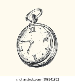 Hand Drawn Vintage Watch Clock Sketch Vector Illustration