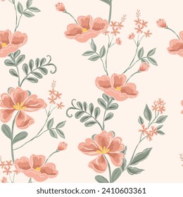 Hand Drawn Vintage Wild Flower Seamless Pattern