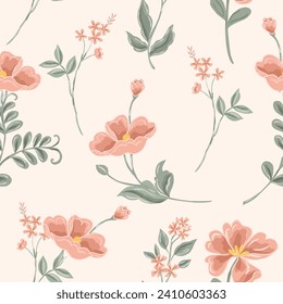 Hand Drawn Vintage Wild Flower Seamless Pattern