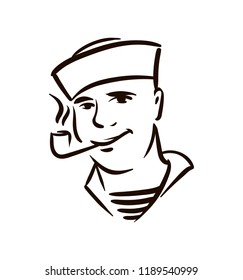 Hand Drawn vintage yang sailor with pipe