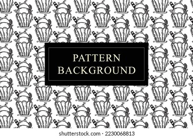 Hand drawn vintages pattern with cakes,cupcake and sweet topping on white background