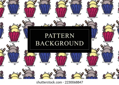Hand drawn vintages pattern with cakes,cupcake and sweet topping on white background
