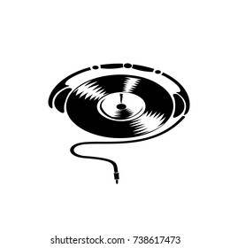 Hand drawn vinyl icon, retro music, vector illustration
