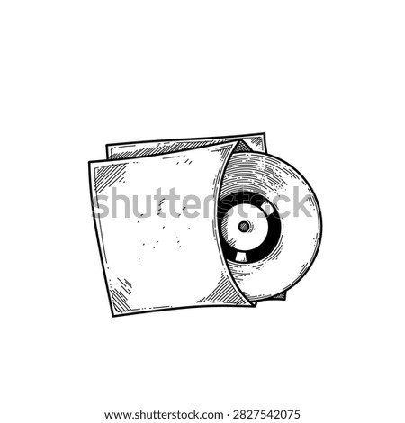 hand drawn vinyl record album line art vector illustration