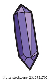Hand drawn violet amethyst stone in outline design, isolated vector illustration on white background