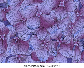 Hand drawn violet Hydrangea bush close up