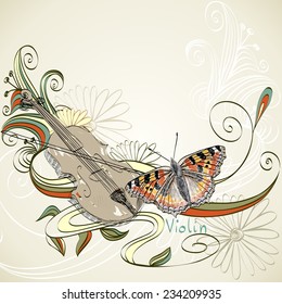 hand drawn violin on a light background