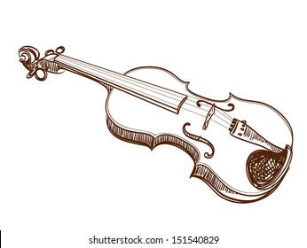 Hand Drawn Violin On White