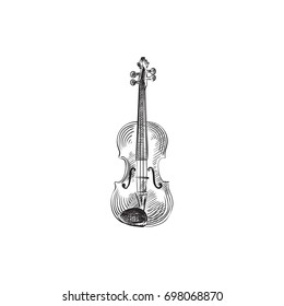 Hand Drawn Violin Sketch Symbol. Vector Fiddle Element In Trendy Style.