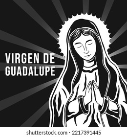 hand drawn virgen de guadalupe illustration in black white