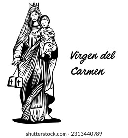 hand drawn virgen del carmen illustration vector design