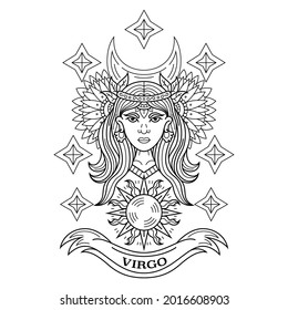 Hand drawn of virgo in zentangle style