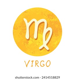 Hand drawn virgo zodiac sign in golden round frame Astrology doodle clipart Element for design