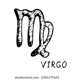 Hand drawn virgo zodiac sign Esoteric symbol doodle Astrology clipart Element for design