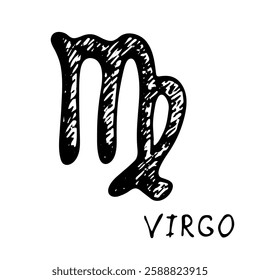 Hand drawn virgo zodiac sign Esoteric symbol doodle Astrology clipart Element for design